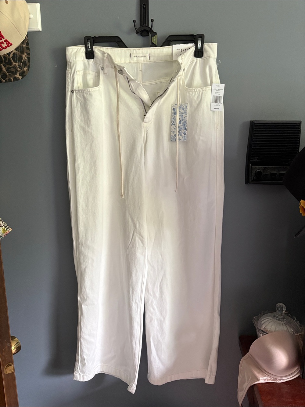 Laura Ashley White Wide-Leg Drawstring Chino Pants